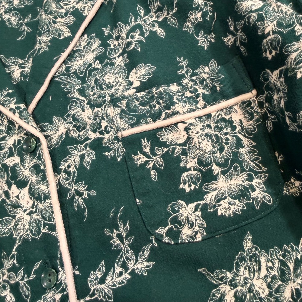 Charter Club Intimates Nightshirt Flannel Green Floral Cotton Button Front NWT L - Picture 7 of 16